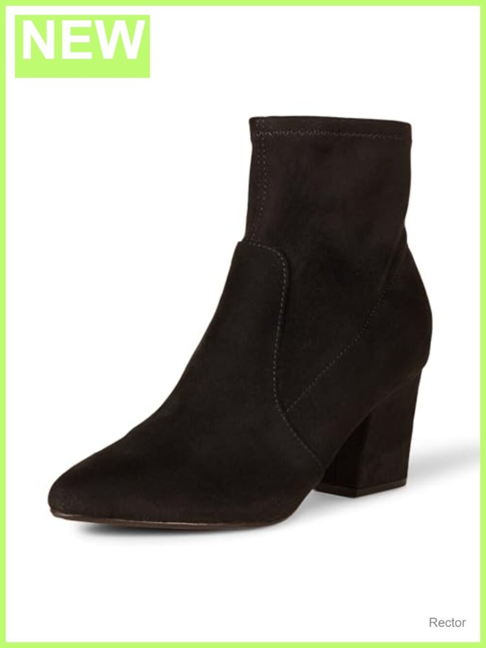 Women's Fitted Stretch Ankle Boots with Pointed Toe, Block Heel, Faux Suede, Zip